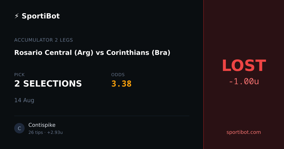 LOST: Rosario Central (Arg) vs Corinthians (Bra) - 2 SELECTIONS @ 3.38