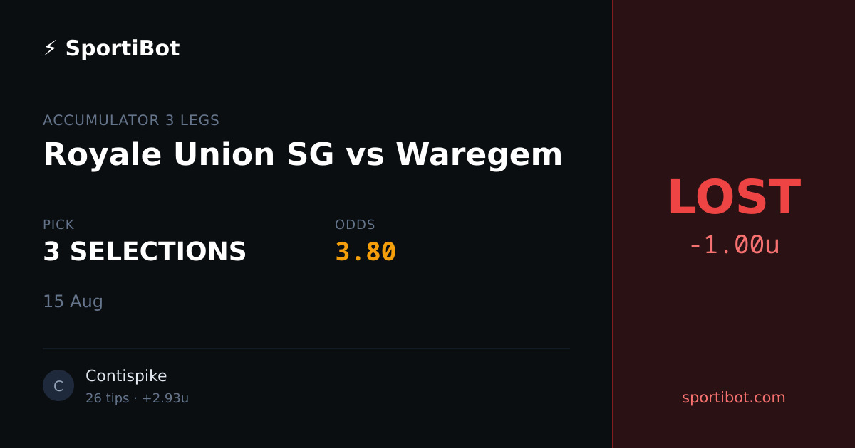 LOST: Royale Union SG vs Waregem - 3 SELECTIONS @ 3.80