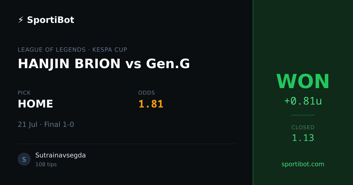 WON: HANJIN BRION vs Gen.G - HOME @ 1.81