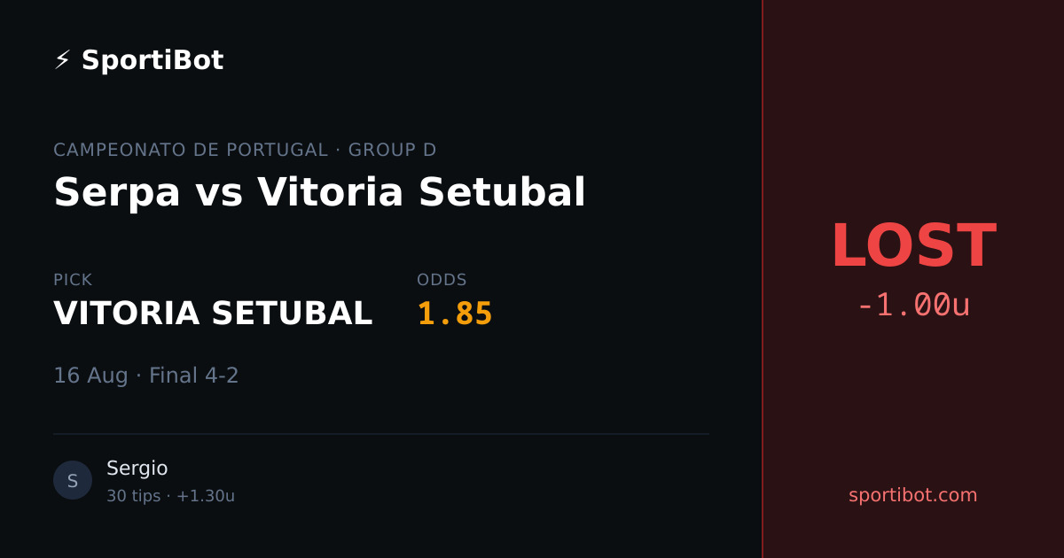 LOST: Serpa vs Vitoria Setubal - VITORIA SETUBAL @ 1.85