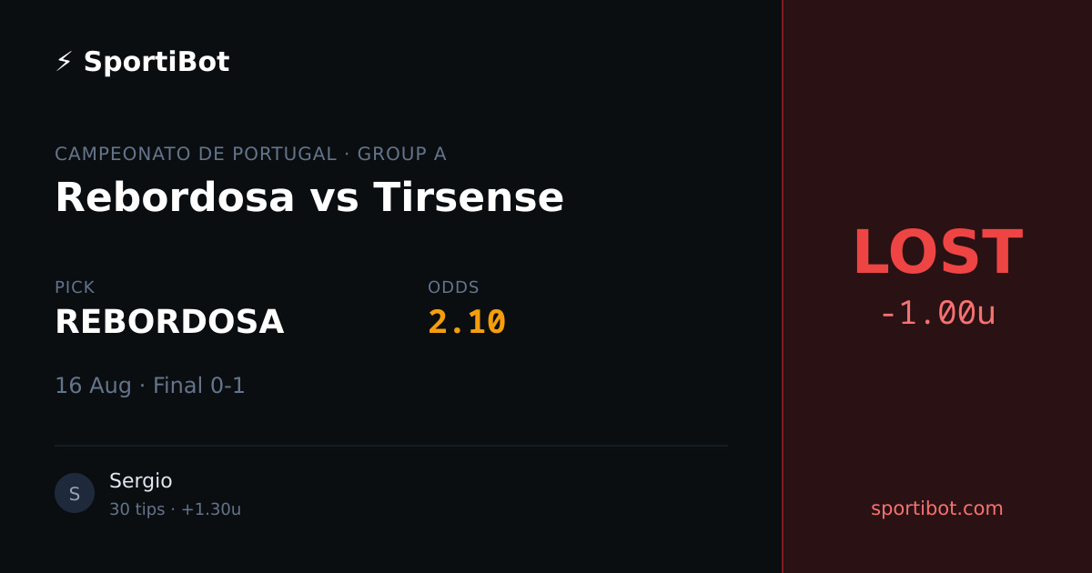 LOST: Rebordosa vs Tirsense - REBORDOSA @ 2.10