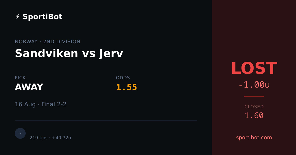 LOST: Sandviken vs Jerv - AWAY @ 1.55