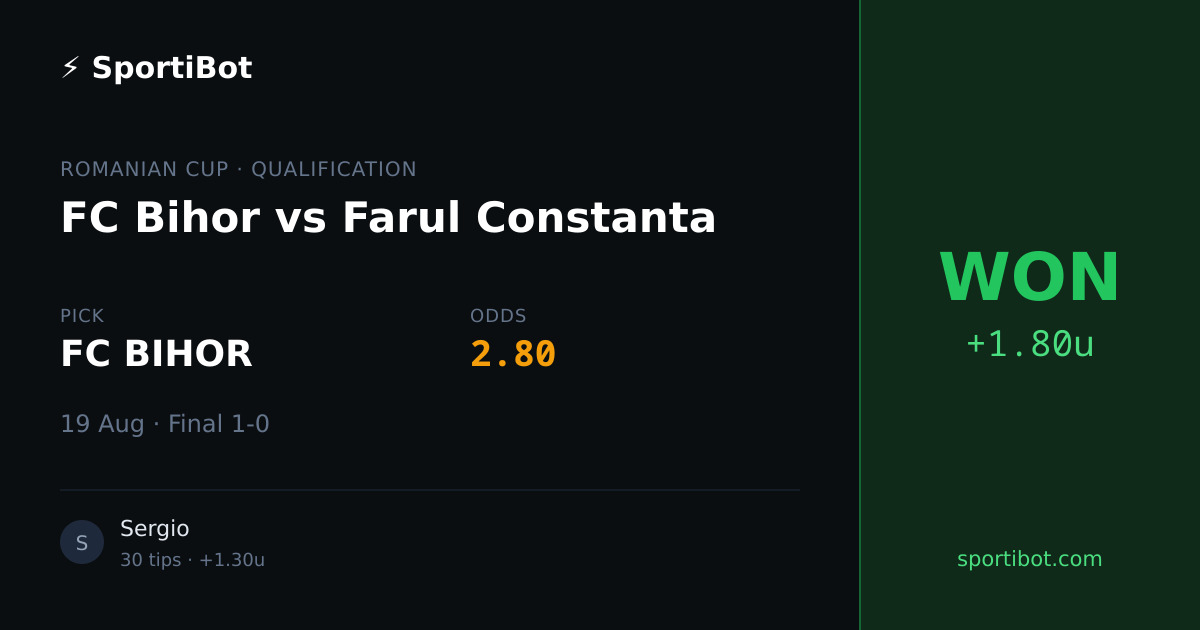WON: FC Bihor vs Farul Constanta - FC BIHOR @ 2.80