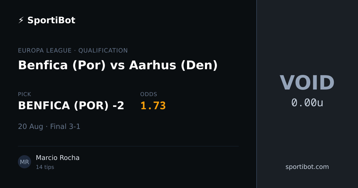 Benfica (Por) vs Aarhus (Den) - BENFICA (POR) -2 @ 1.73