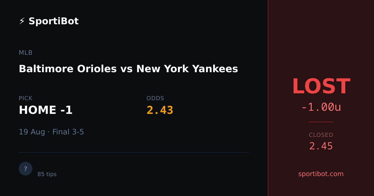 LOST: Baltimore Orioles vs New York Yankees - HOME -1 @ 2.43