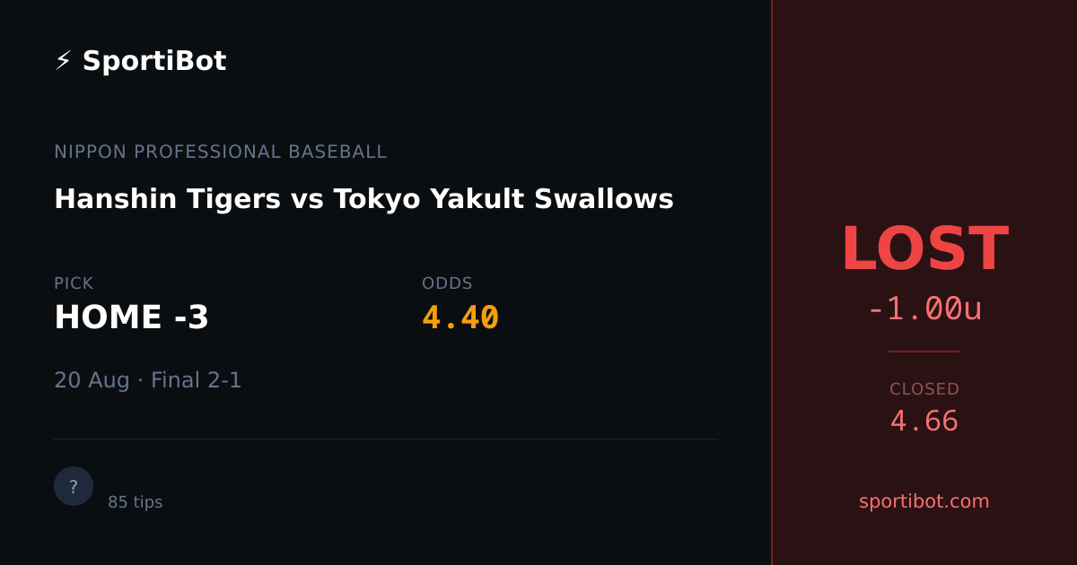 LOST: Hanshin Tigers vs Tokyo Yakult Swallows - HOME -3 @ 4.40