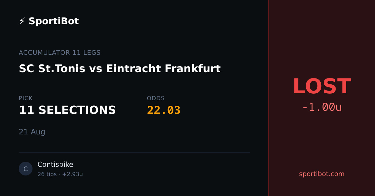 LOST: SC St.Tonis vs Eintracht Frankfurt - 11 SELECTIONS @ 22.03