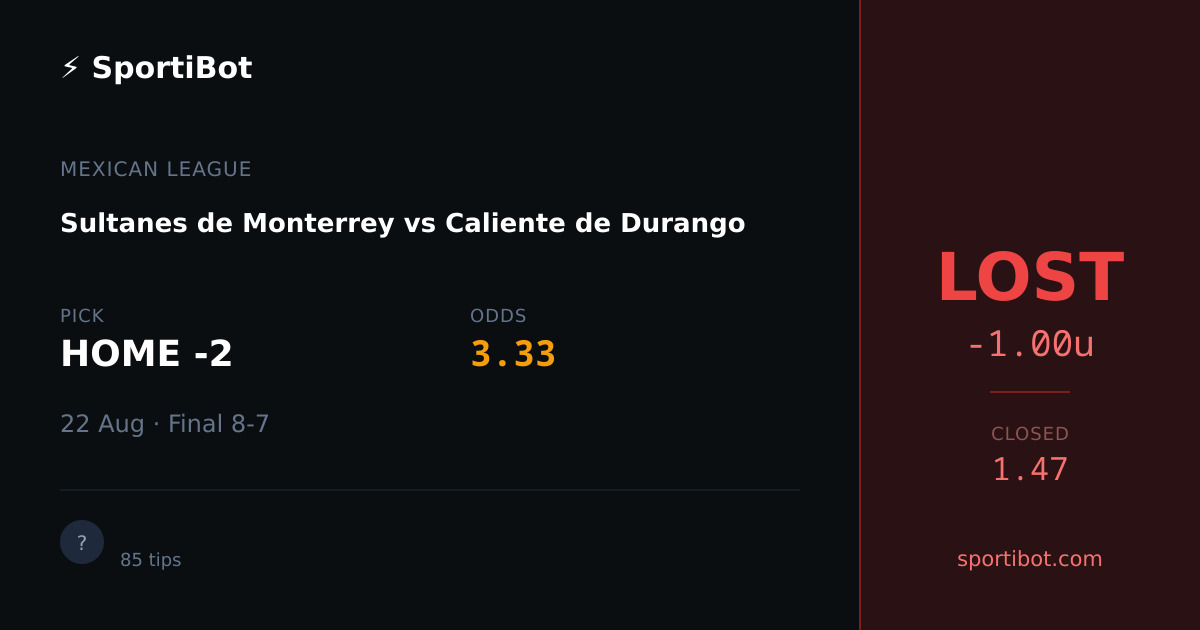 LOST: Sultanes de Monterrey vs Caliente de Durango - HOME -2 @ 3.33