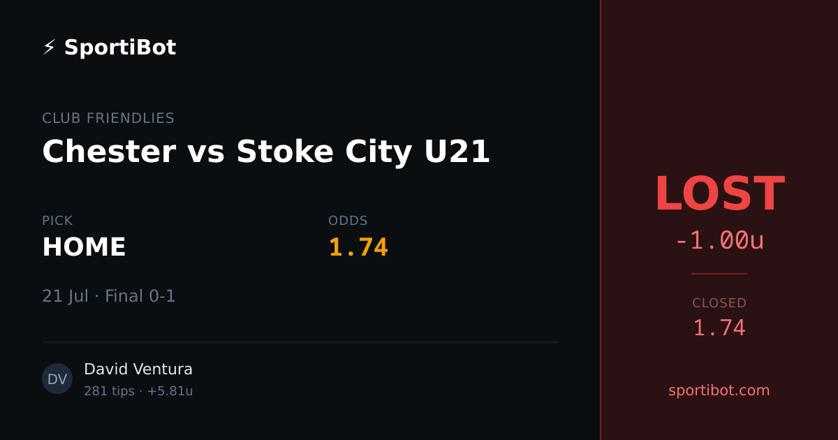 LOST: Chester vs Stoke City U21 - HOME @ 1.74
