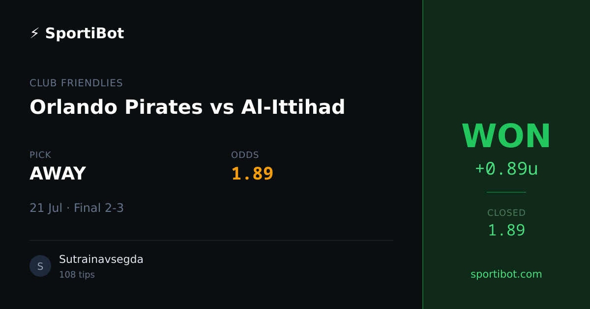 WON: Orlando Pirates vs Al-Ittihad - AWAY @ 1.89