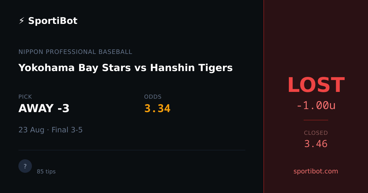 LOST: Yokohama Bay Stars vs Hanshin Tigers - AWAY -3 @ 3.34