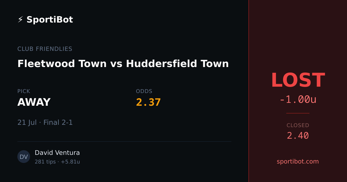 LOST: Fleetwood Town vs Huddersfield Town - AWAY @ 2.37