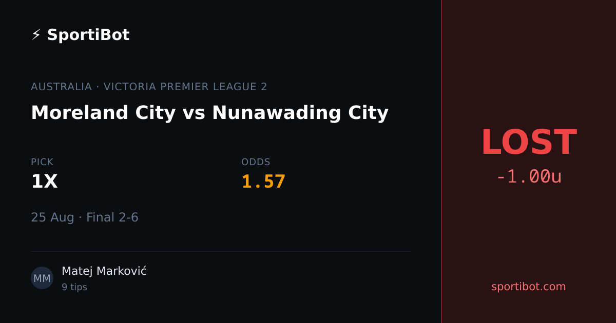LOST: Moreland City vs Nunawading City - 1X @ 1.57