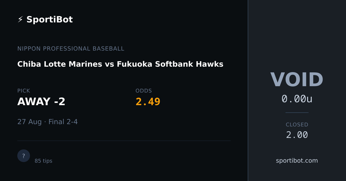 Chiba Lotte Marines vs Fukuoka Softbank Hawks - AWAY -2 @ 2.49