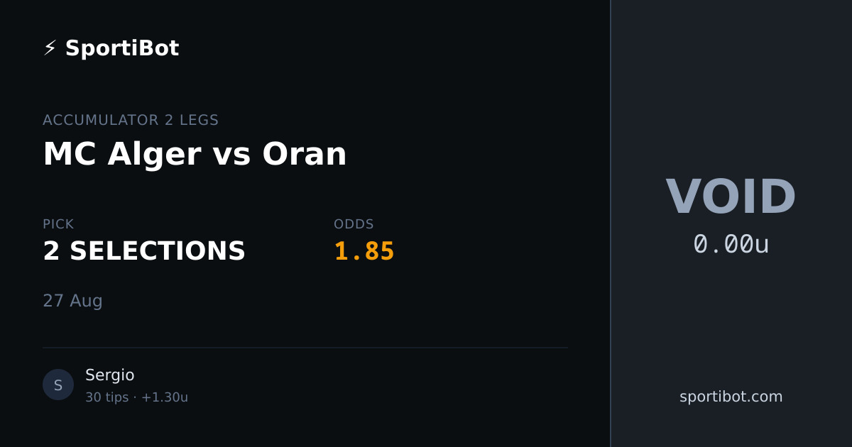 MC Alger vs Oran - 2 SELECTIONS @ 1.85