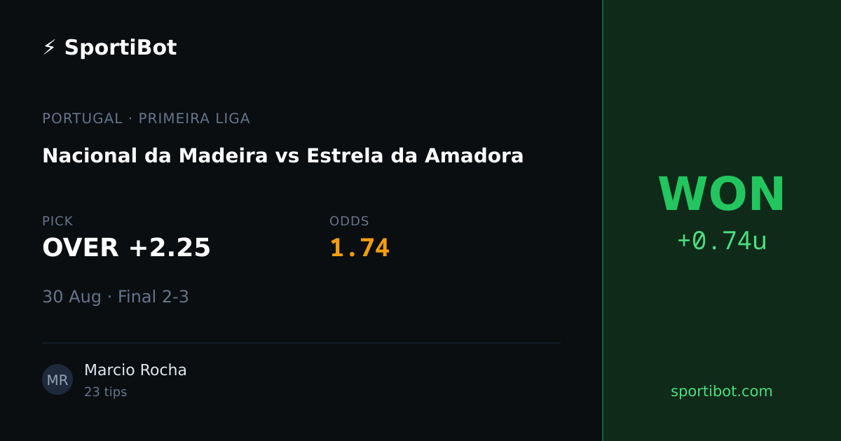 WON: Nacional da Madeira vs Estrela da Amadora - OVER +2.25 @ 1.74
