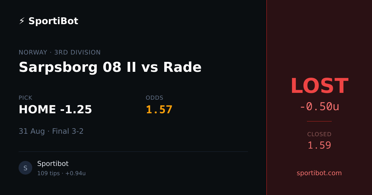 LOST: Sarpsborg 08 II vs Rade - HOME -1.25 @ 1.57