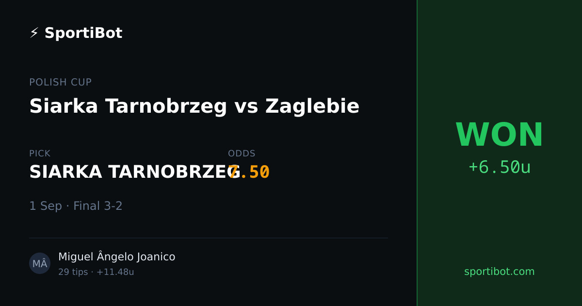WON: Siarka Tarnobrzeg vs Zaglebie - SIARKA TARNOBRZEG @ 7.50