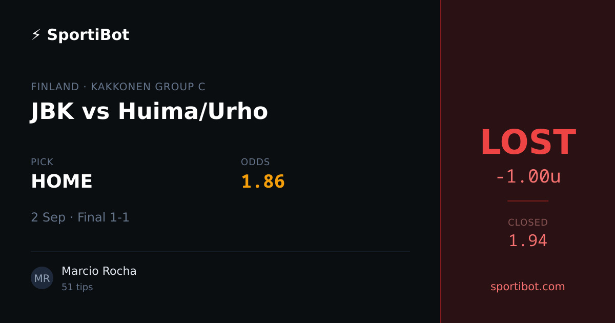LOST: JBK vs Huima/Urho - HOME @ 1.86