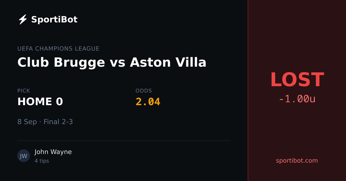 LOST: Club Brugge vs Aston Villa - HOME 0 @ 2.04