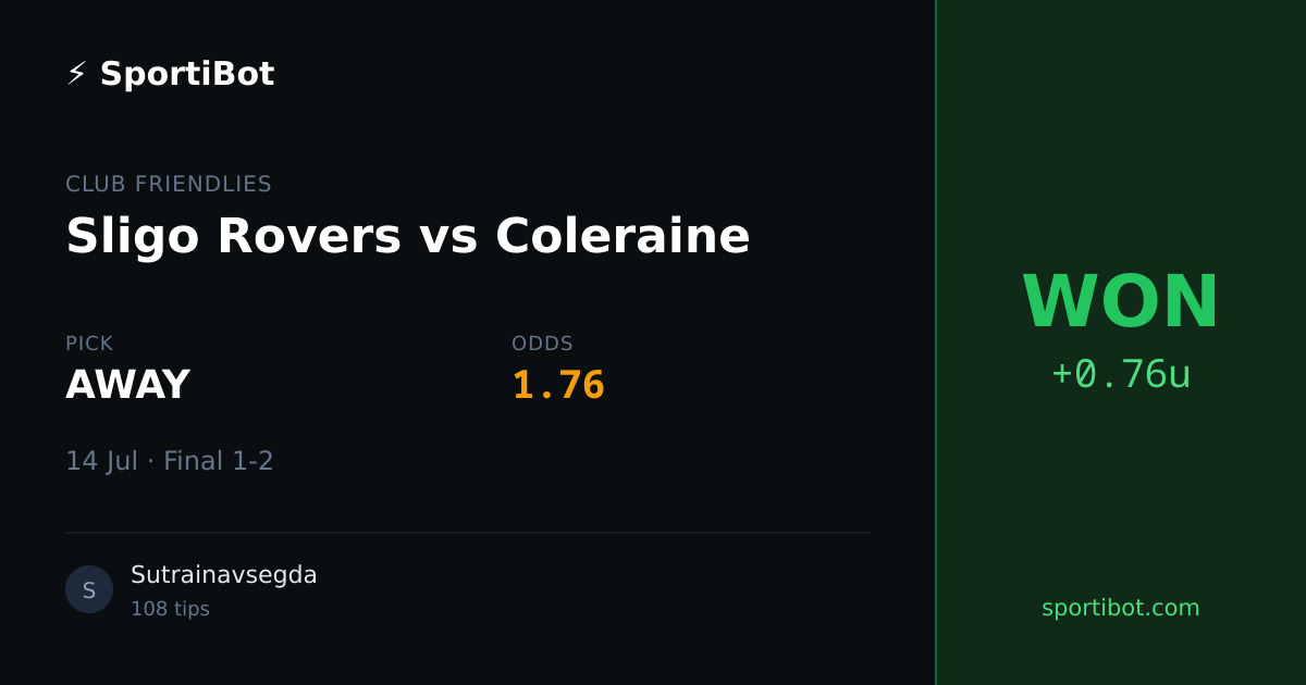 WON: Sligo Rovers vs Coleraine - AWAY @ 1.76