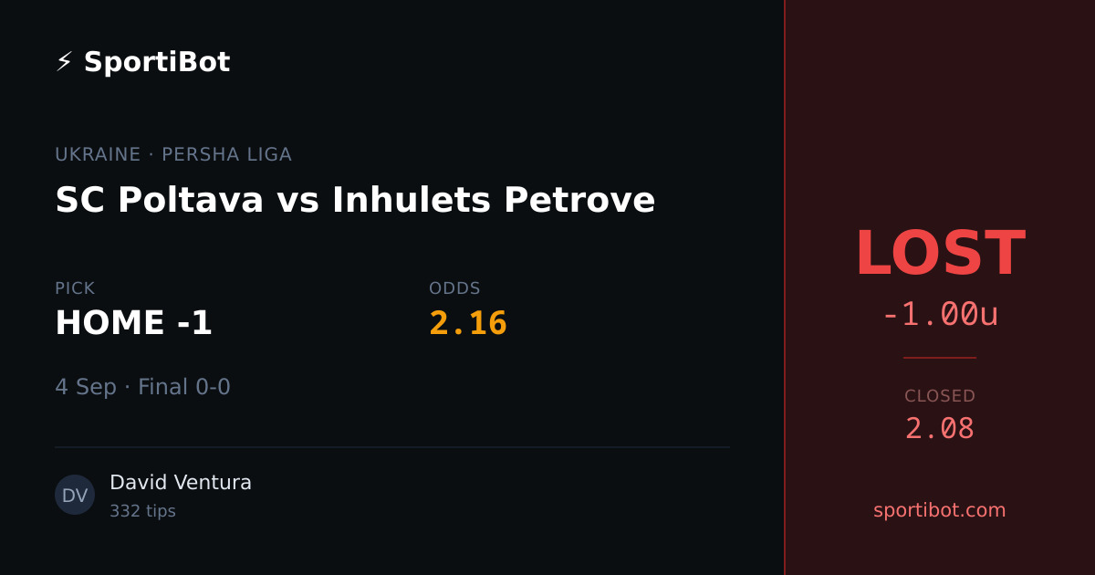 LOST: SC Poltava vs Inhulets Petrove - HOME -1 @ 2.16