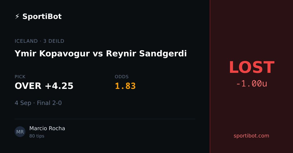 LOST: Ymir Kopavogur vs Reynir Sandgerdi - OVER +4.25 @ 1.83