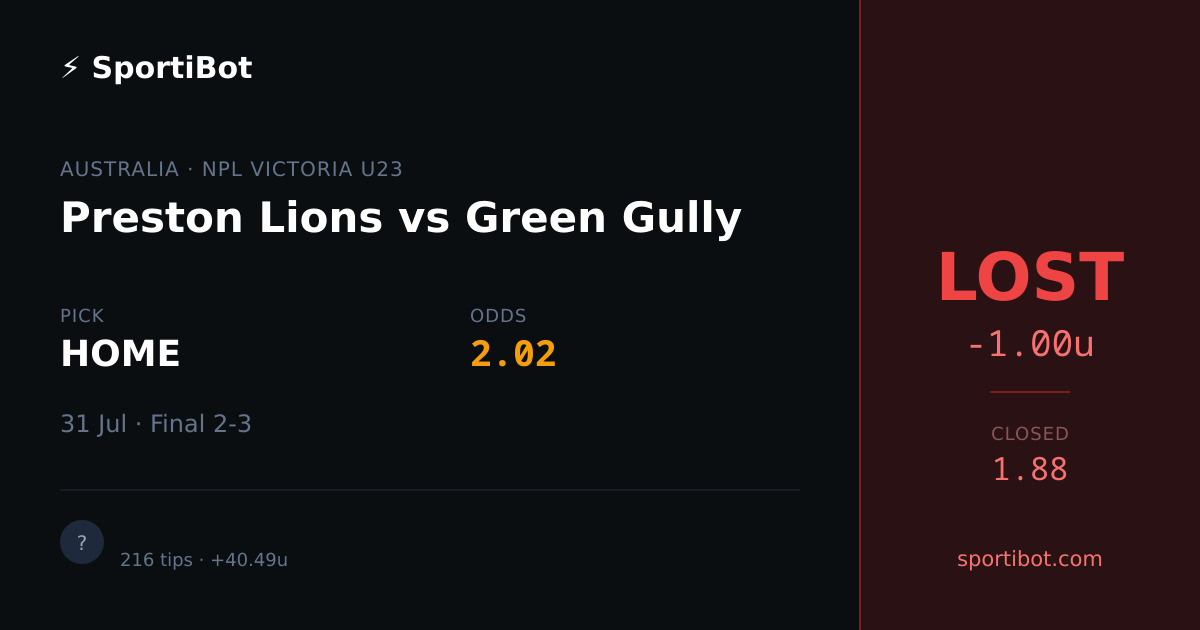 LOST: Preston Lions vs Green Gully - HOME @ 2.02