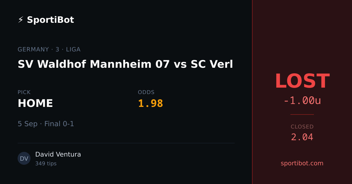 LOST: SV Waldhof Mannheim 07 vs SC Verl - HOME @ 1.98