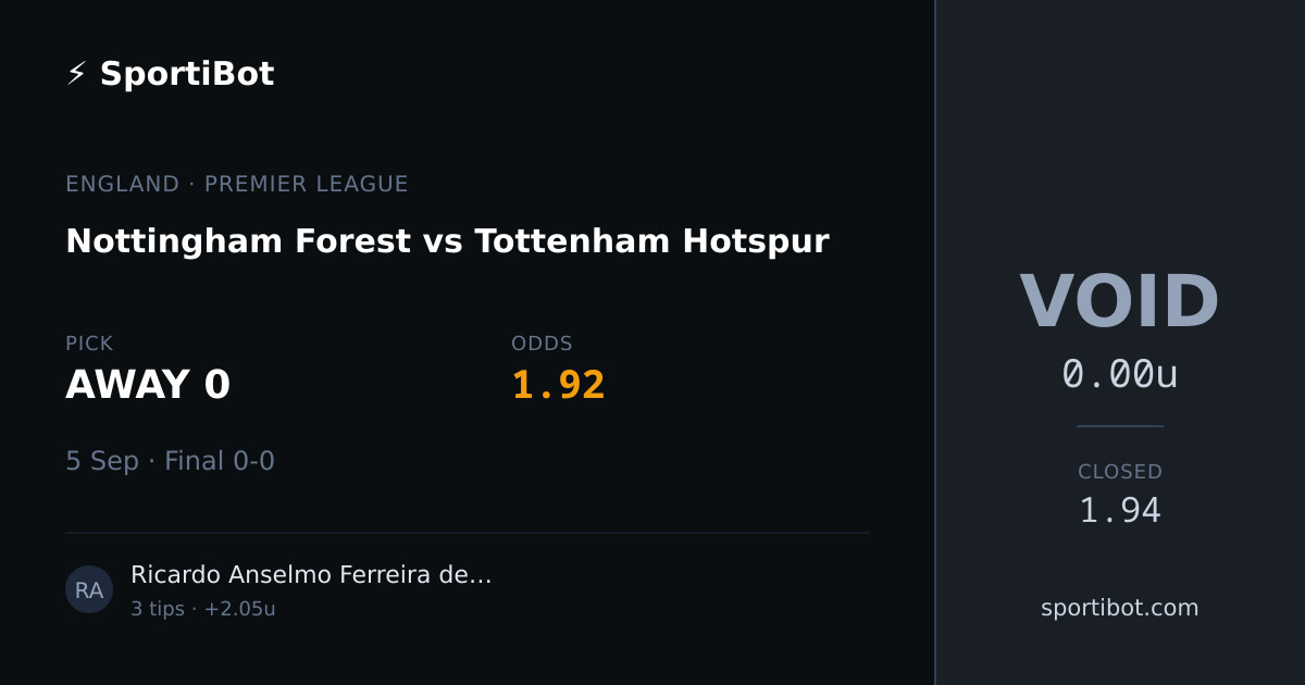 Nottingham Forest vs Tottenham Hotspur - AWAY 0 @ 1.92