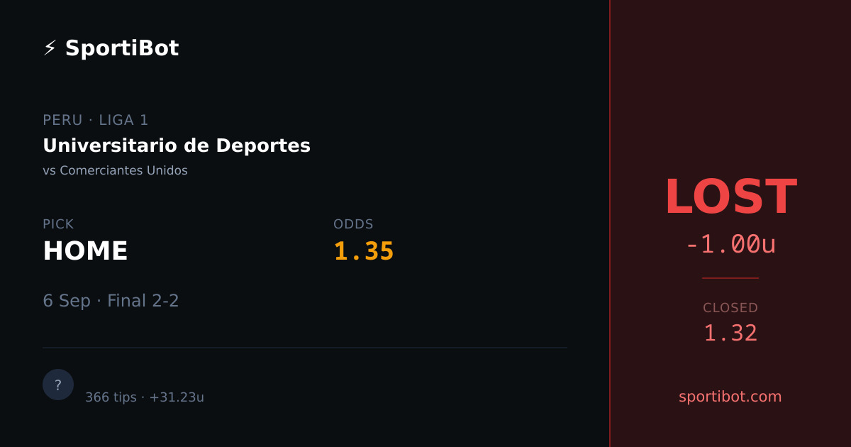 LOST: Universitario de Deportes vs Comerciantes Unidos - HOME @ 1.35