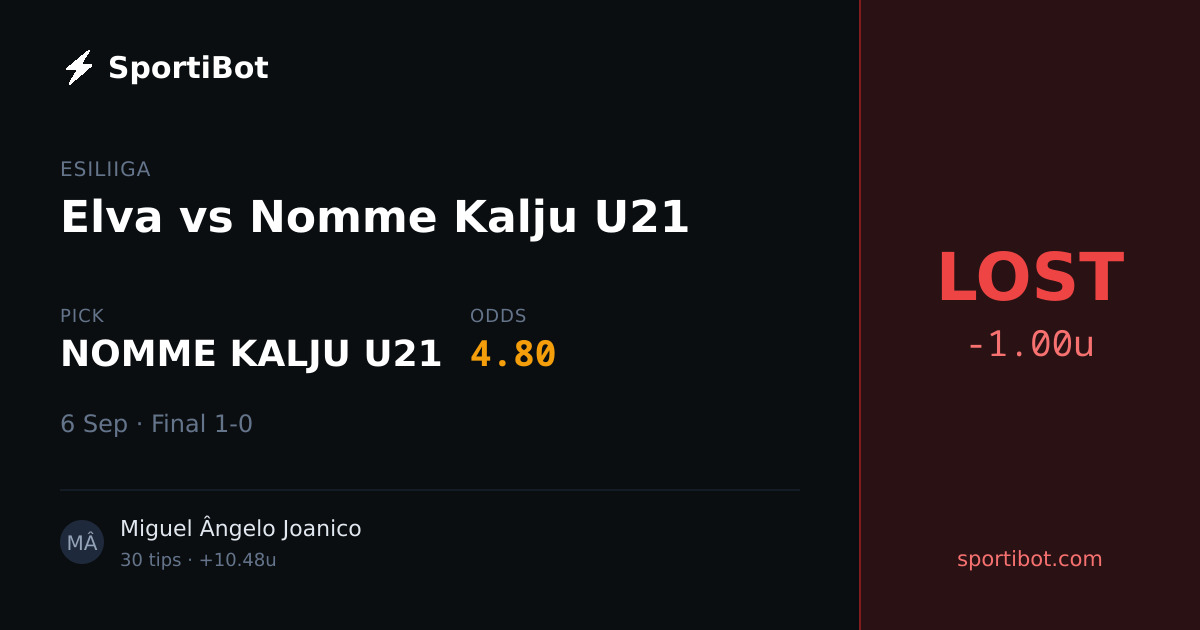 LOST: Elva vs Nomme Kalju U21 - NOMME KALJU U21 @ 4.80