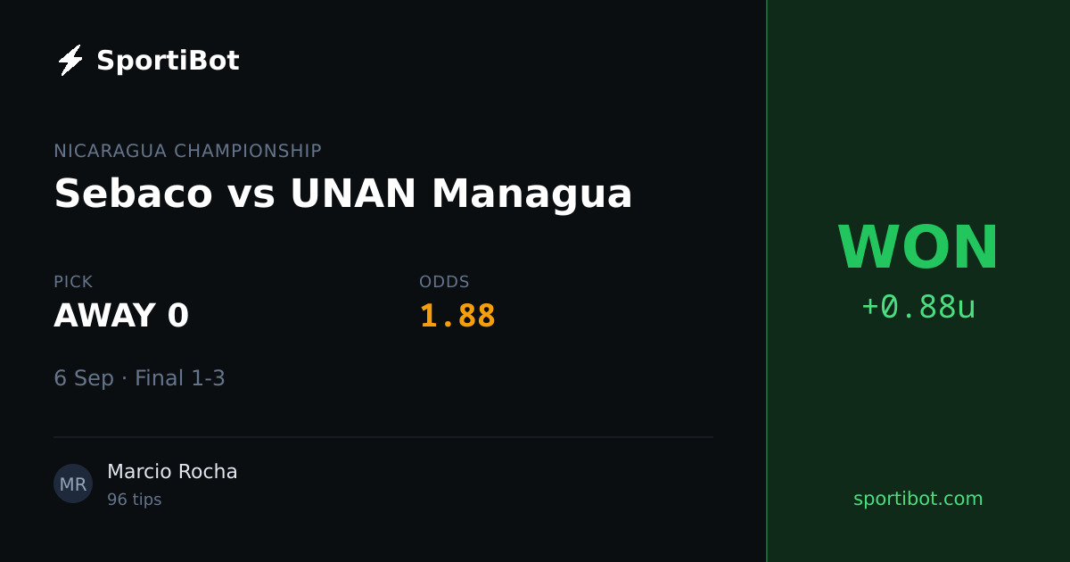 WON: Sebaco vs UNAN Managua - AWAY 0 @ 1.88