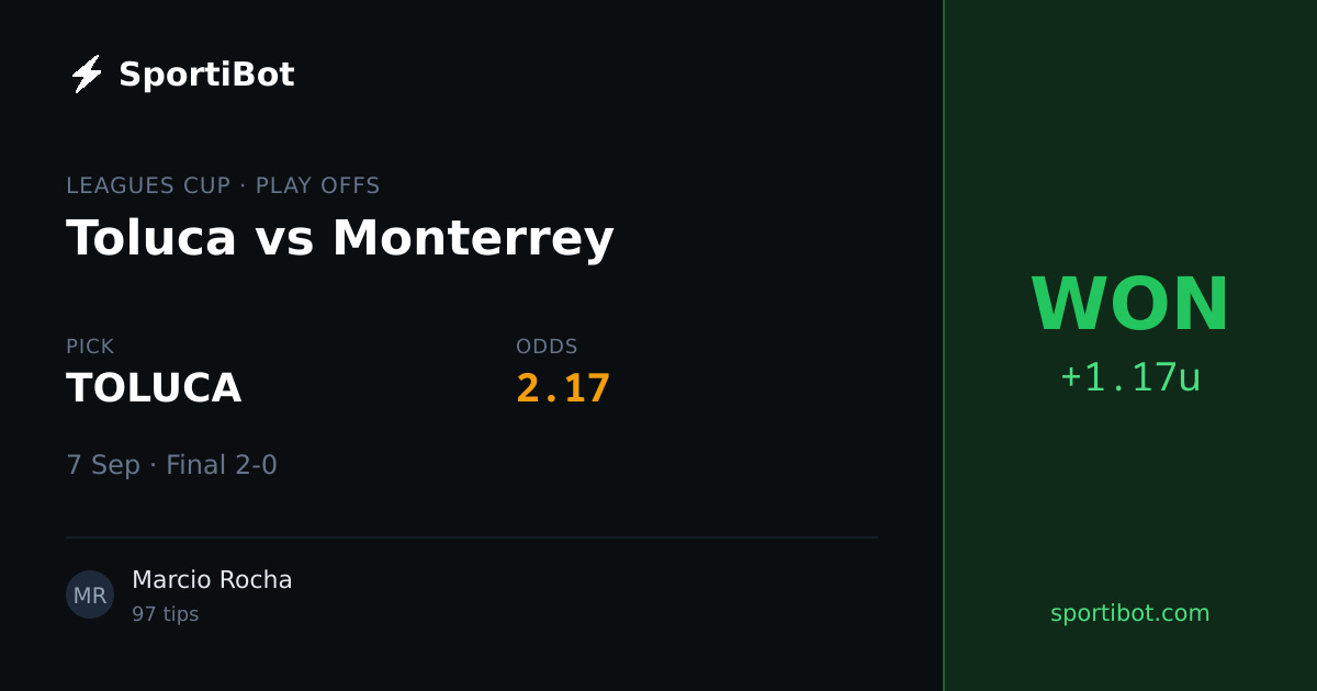 WON: Toluca vs Monterrey - TOLUCA @ 2.17