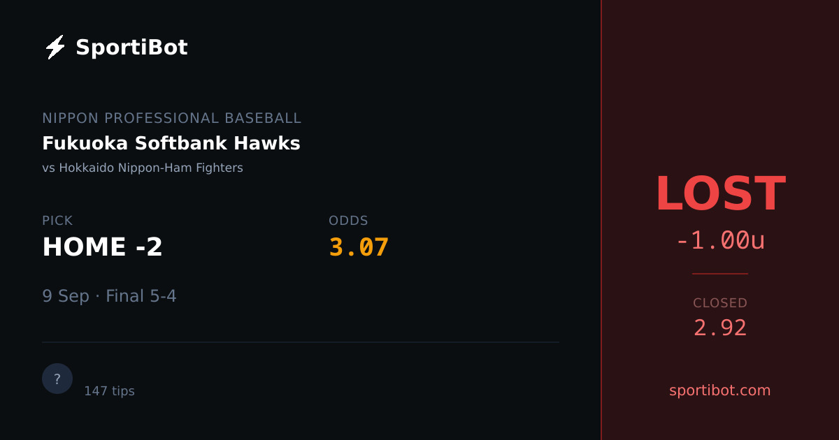 LOST: Fukuoka Softbank Hawks vs Hokkaido Nippon-Ham Fighters - HOME -2 @ 3.07