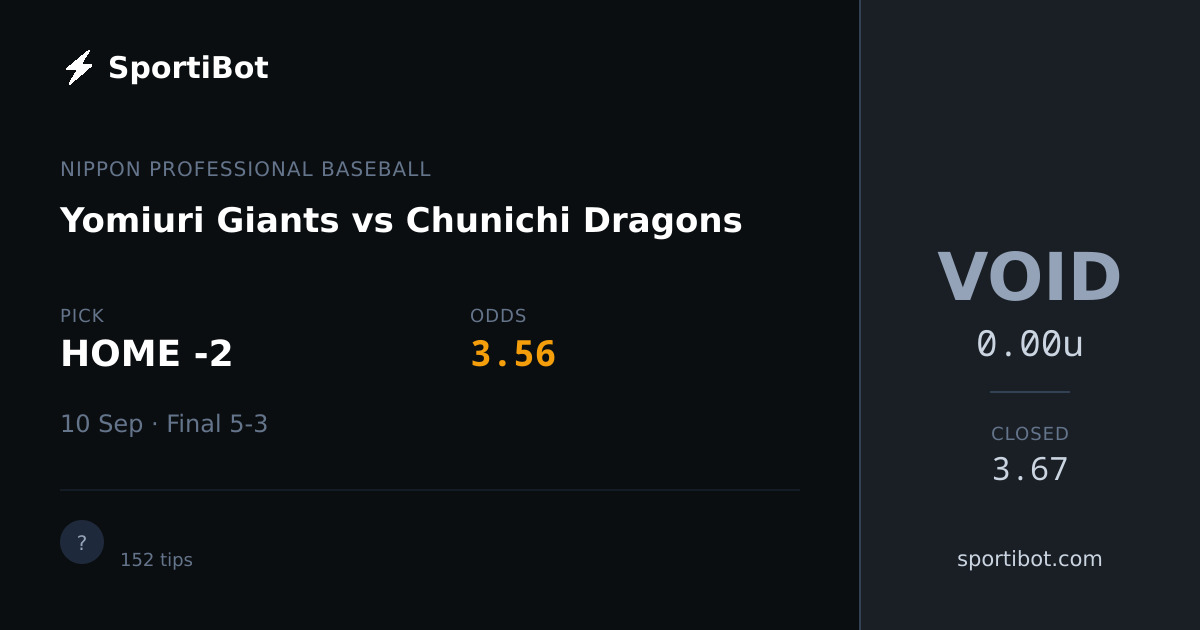 Yomiuri Giants vs Chunichi Dragons - HOME -2 @ 3.56