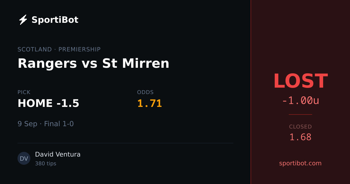 LOST: Rangers vs St Mirren - HOME -1.5 @ 1.71