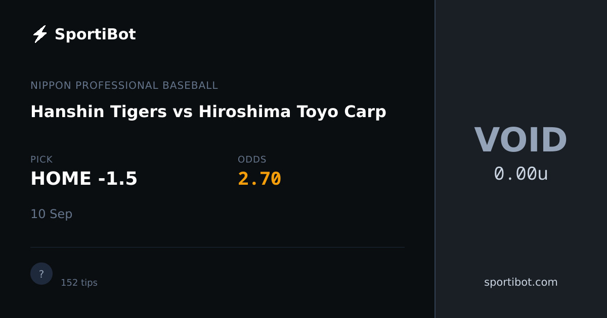 Hanshin Tigers vs Hiroshima Toyo Carp - HOME -1.5 @ 2.70