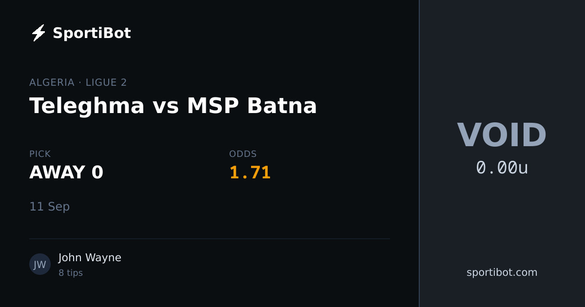 Teleghma vs MSP Batna - AWAY 0 @ 1.71