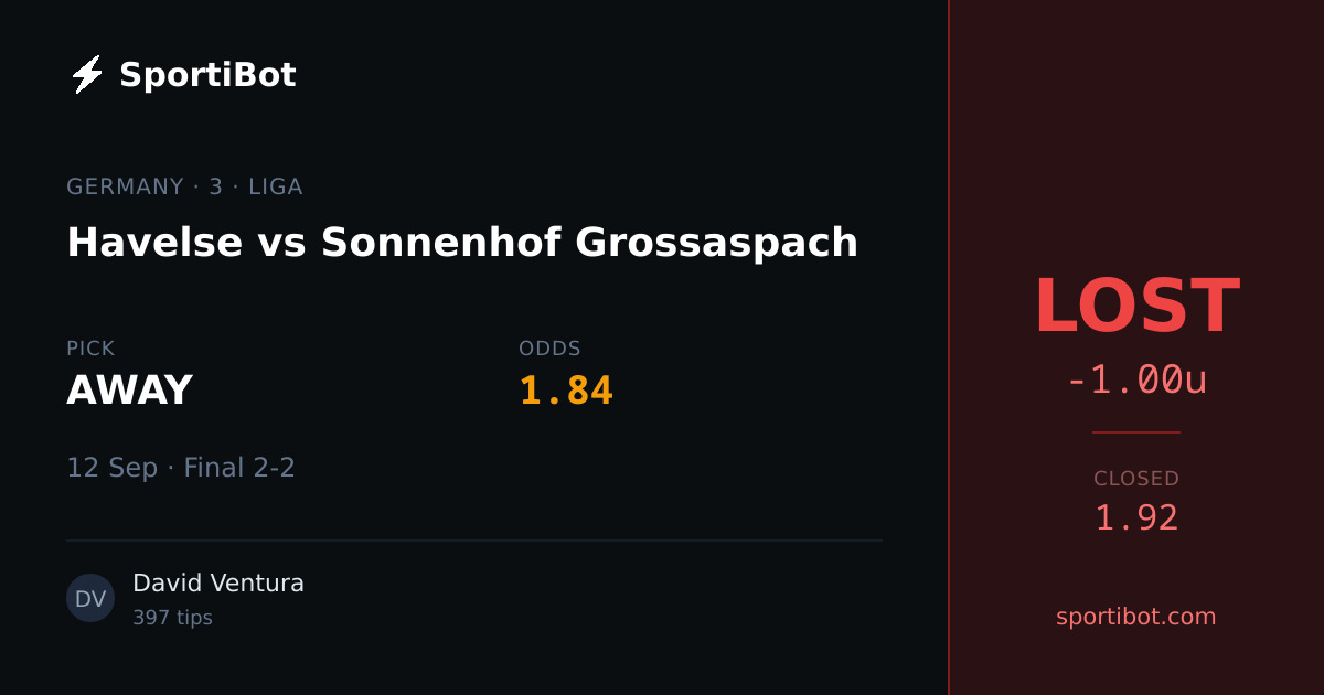 LOST: Havelse vs Sonnenhof Grossaspach - AWAY @ 1.84