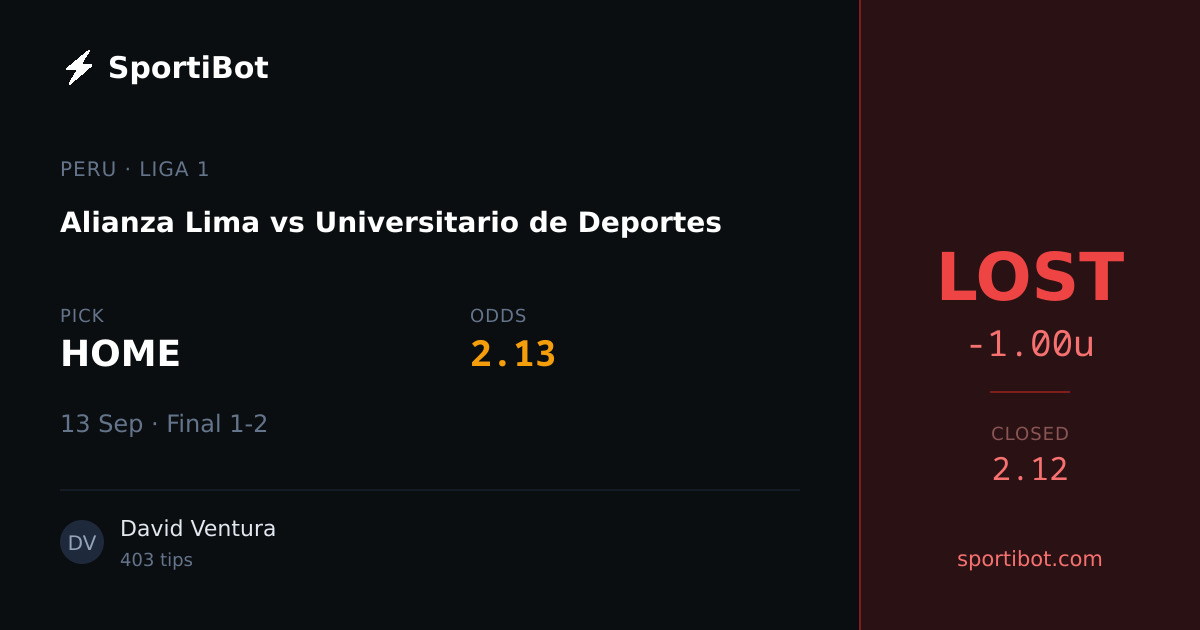 LOST: Alianza Lima vs Universitario de Deportes - HOME @ 2.13