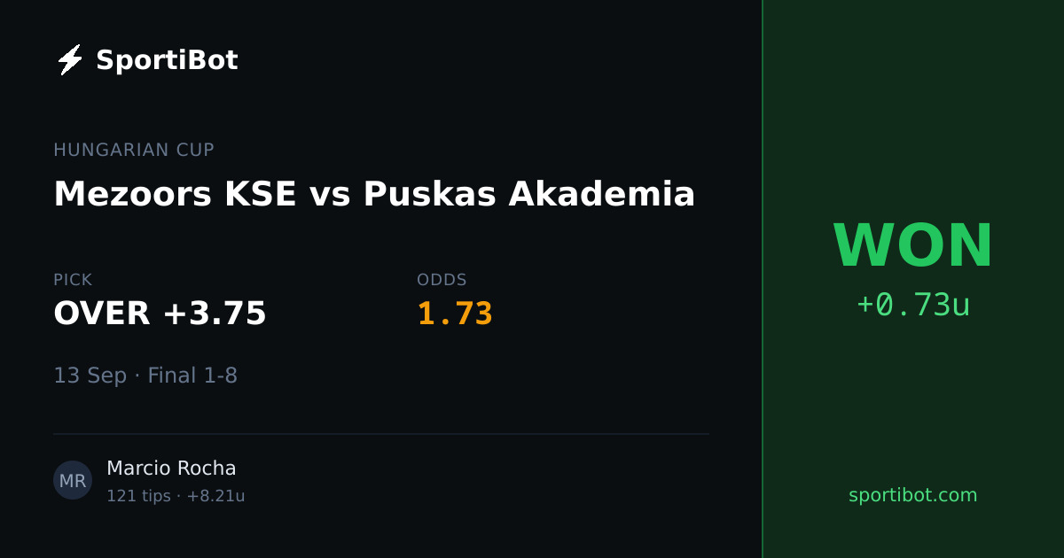 WON: Mezoors KSE vs Puskas Akademia - OVER +3.75 @ 1.73