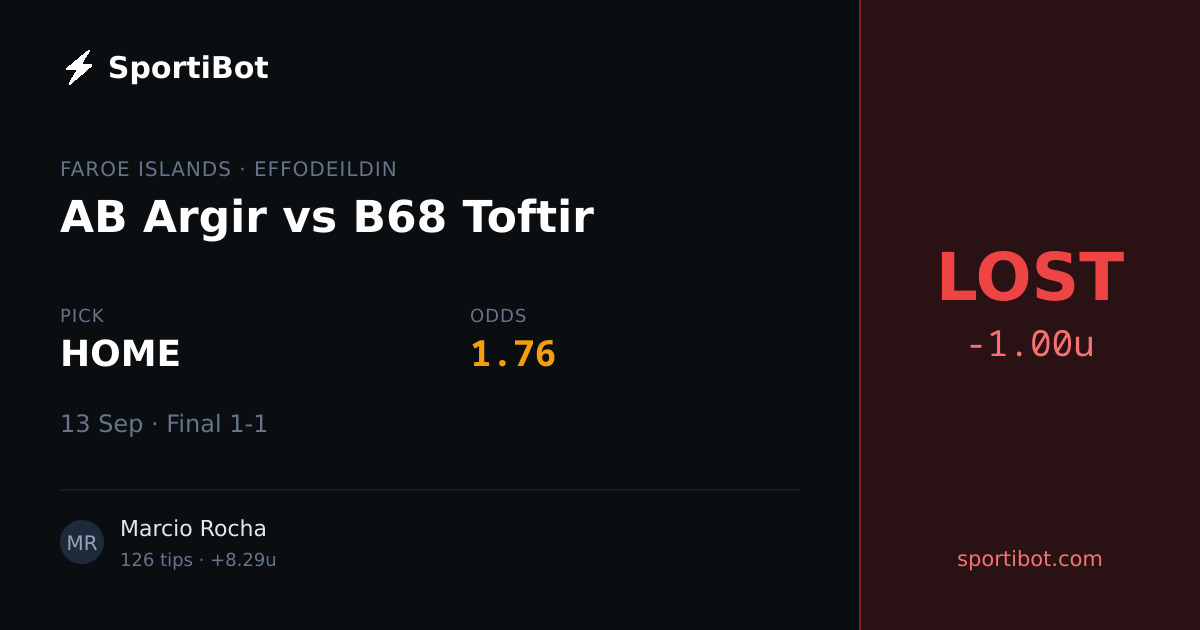 LOST: AB Argir vs B68 Toftir - HOME @ 1.76