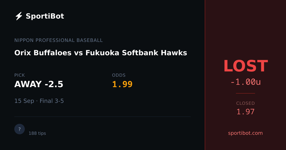 LOST: Orix Buffaloes vs Fukuoka Softbank Hawks - AWAY -2.5 @ 1.99