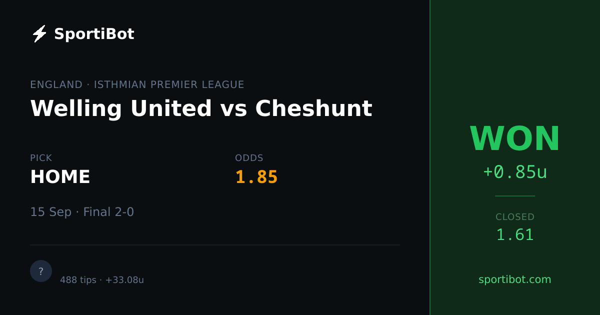 WON: Welling United vs Cheshunt - HOME @ 1.85