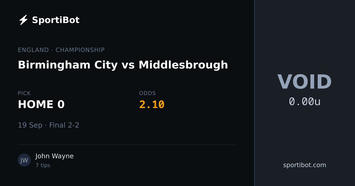 Birmingham City vs Middlesbrough - HOME 0 @ 2.10