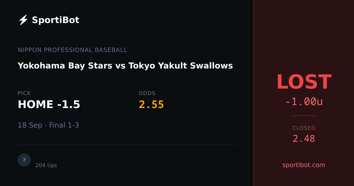 LOST: Yokohama Bay Stars vs Tokyo Yakult Swallows - HOME -1.5 @ 2.55
