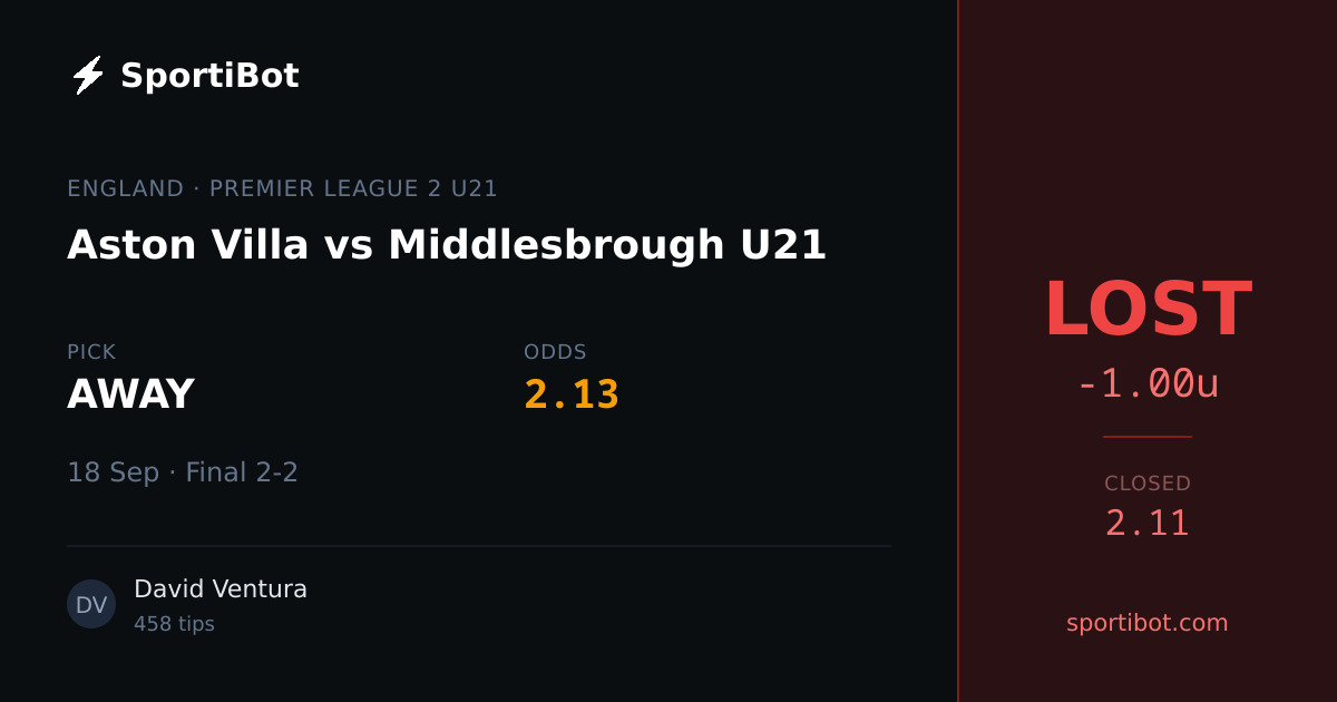 LOST: Aston Villa vs Middlesbrough U21 - AWAY @ 2.13