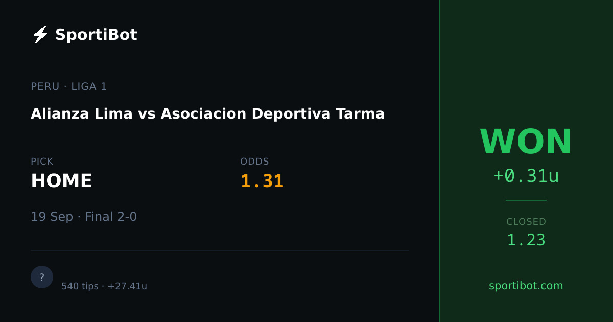WON: Alianza Lima vs Asociacion Deportiva Tarma - HOME @ 1.31