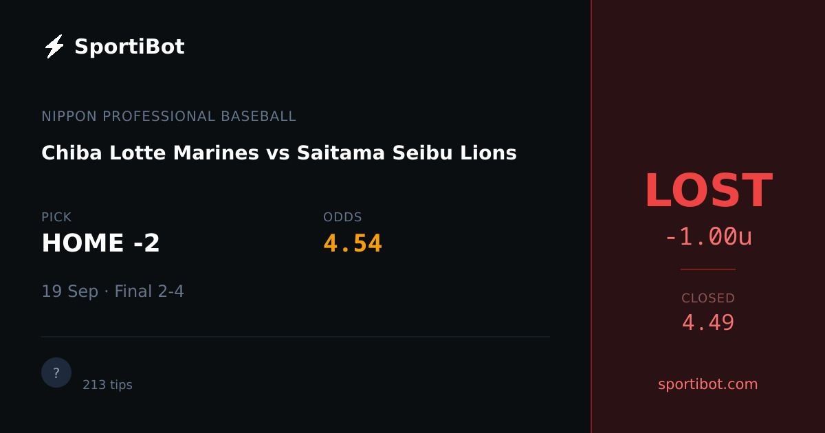 LOST: Chiba Lotte Marines vs Saitama Seibu Lions - HOME -2 @ 4.54